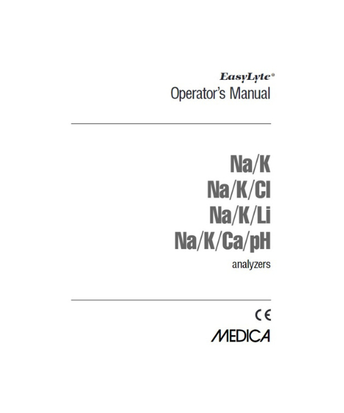 Medica EasyLyte Operators Manual, EasySampler Medica EasyLyte Operators Manual, EasySampler